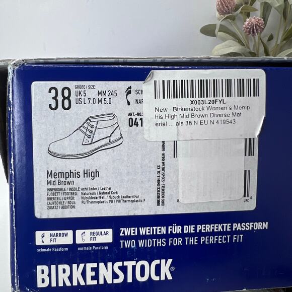 Birkenstocks Memphis High Leather/Textile Shoe Brown Women 7/Men 5 NWB Narrow - Picture 10 of 10